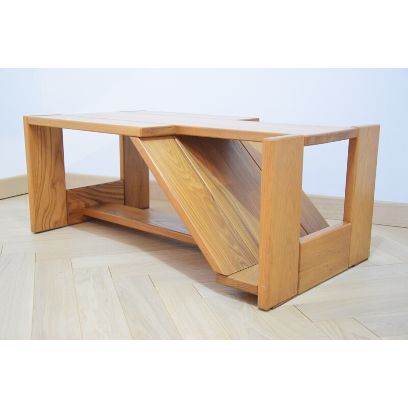 Vintage asymmetrical elm coffee table, 1970