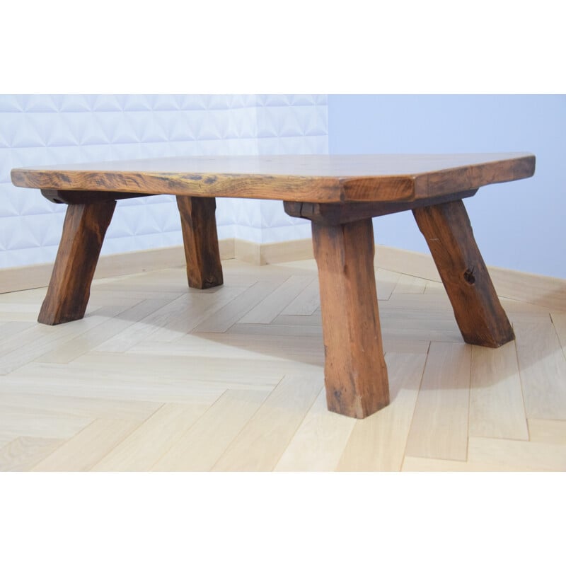 Vintage brutalist coffee table in solid elm - 1970s