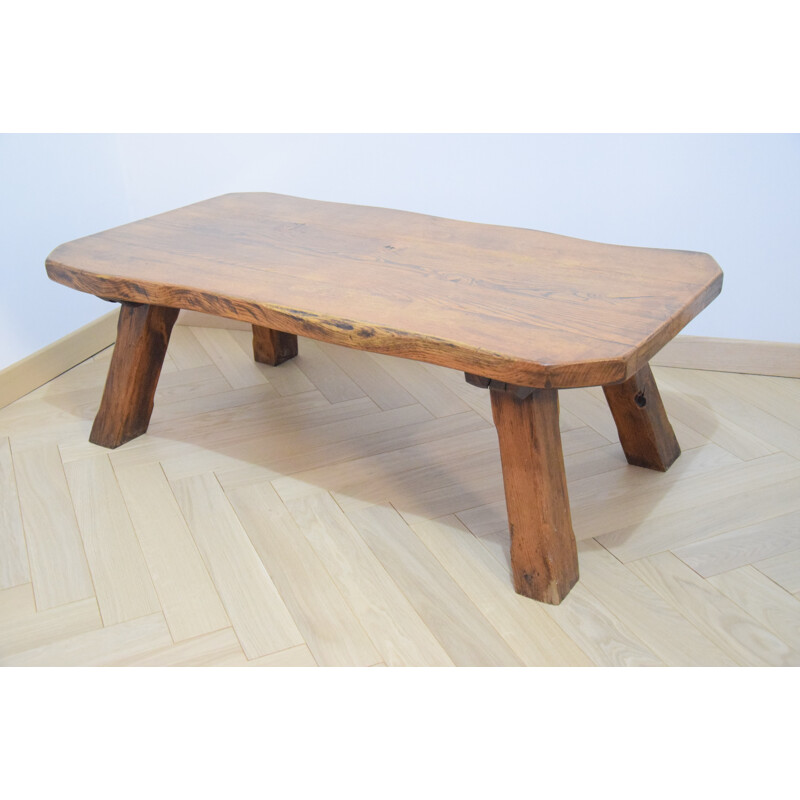 Vintage brutalist coffee table in solid elm - 1970s