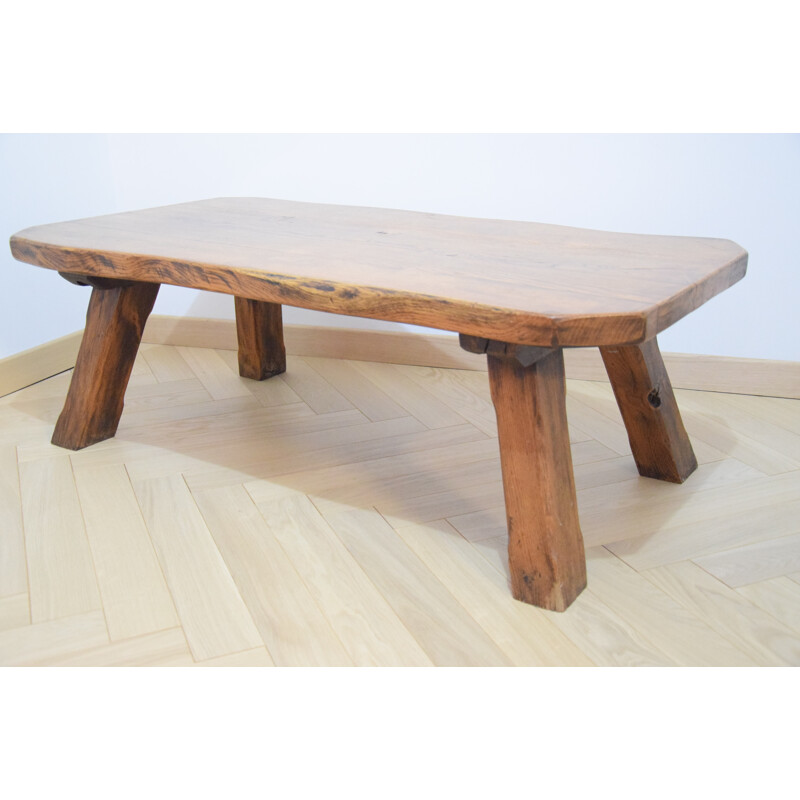 Vintage brutalist coffee table in solid elm - 1970s