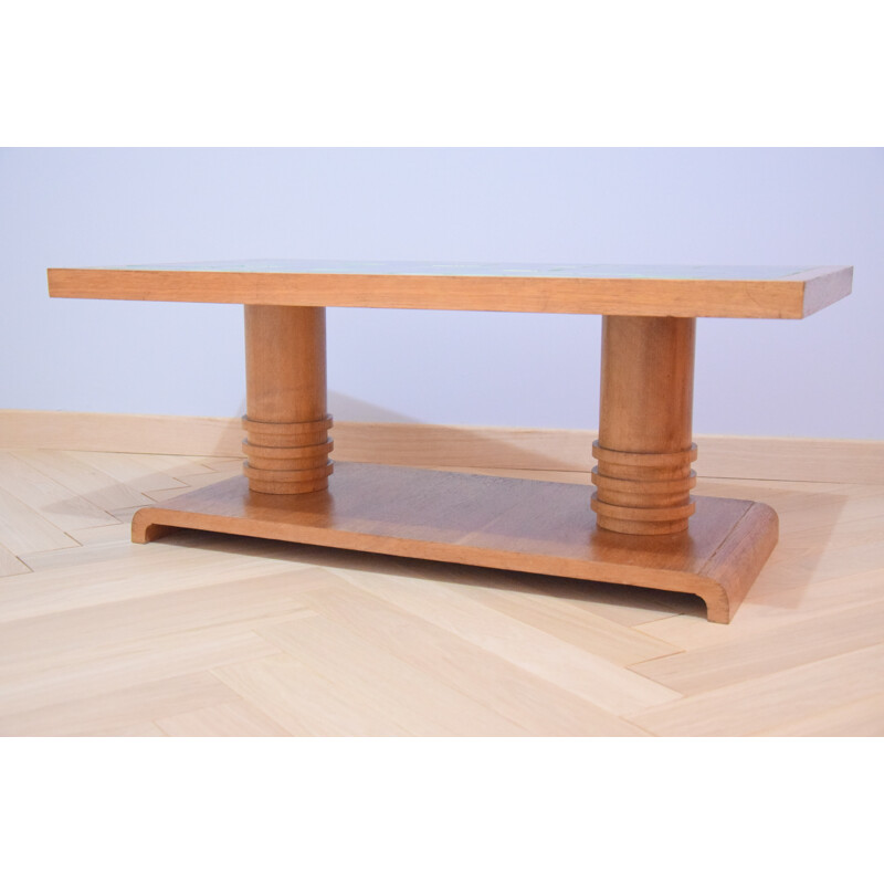 Vintage coffee table in oak by Guillerme and Chambron - 1970s