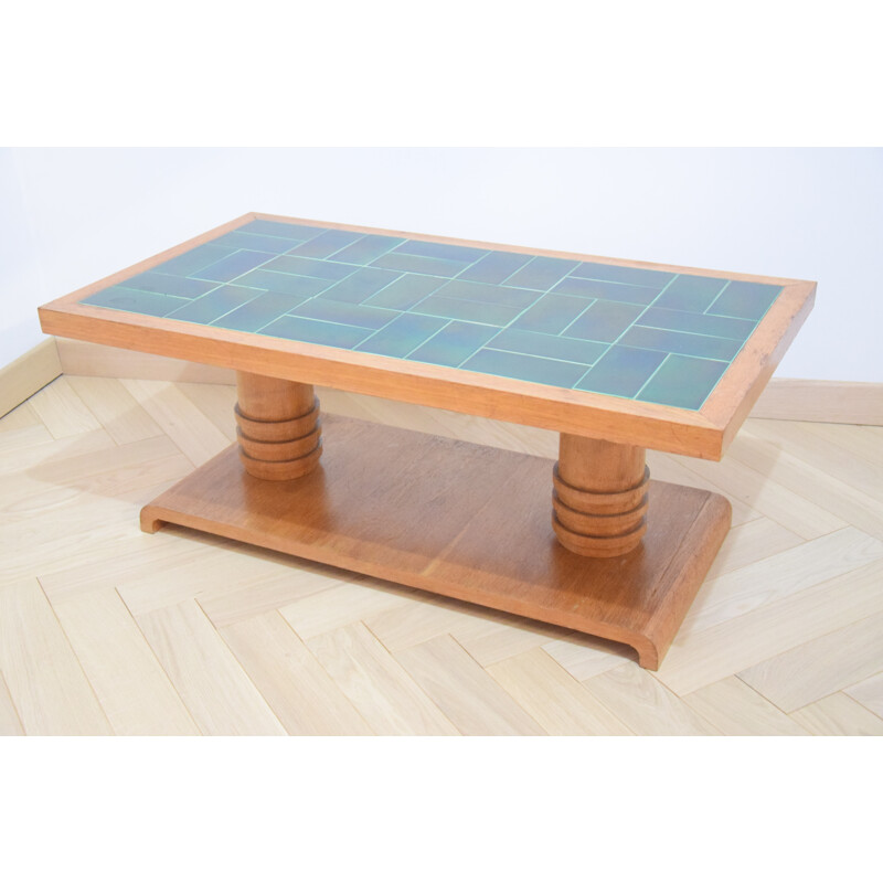 Vintage coffee table in oak by Guillerme and Chambron - 1970s