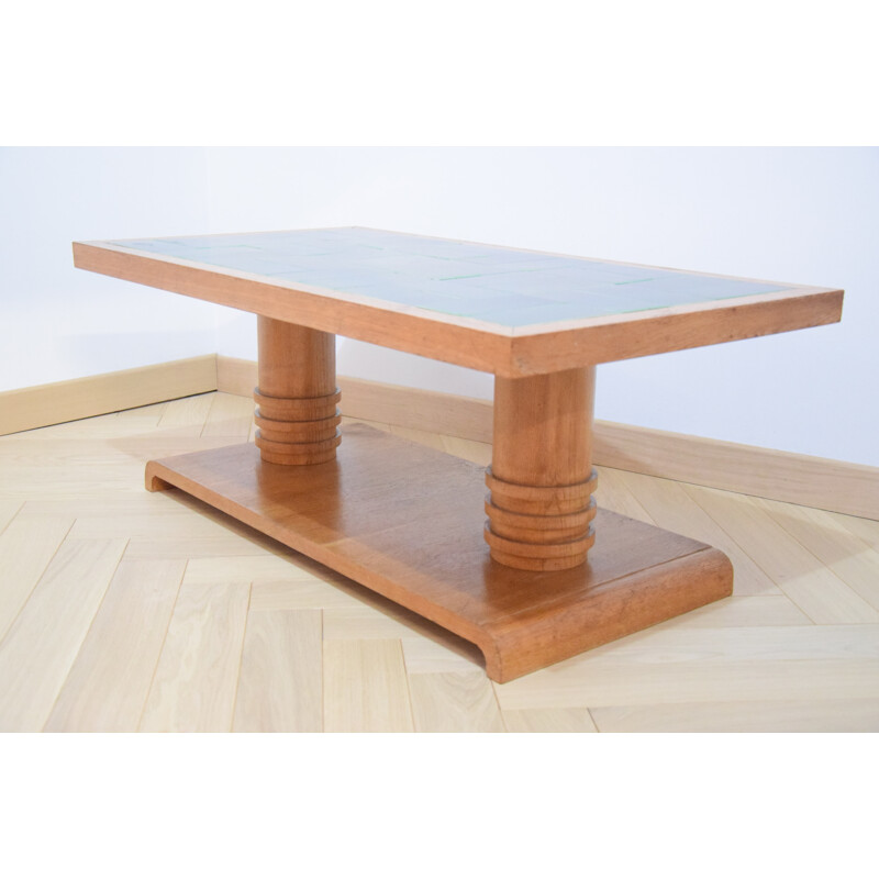 Vintage coffee table in oak by Guillerme and Chambron - 1970s