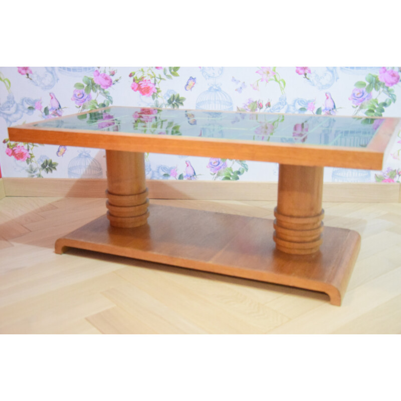 Vintage coffee table in oak by Guillerme and Chambron - 1970s