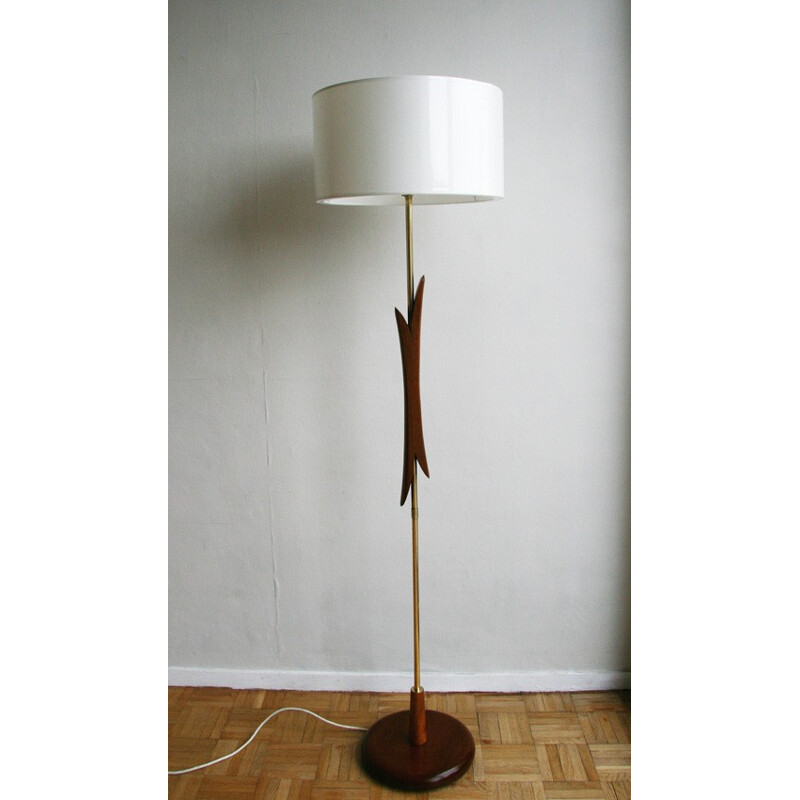 Vintage floor lamp in teak and brass - 1960s