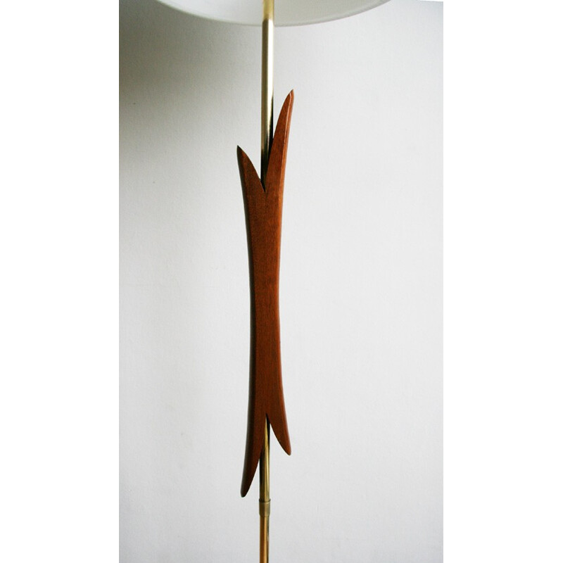 Vintage floor lamp in teak and brass - 1960s