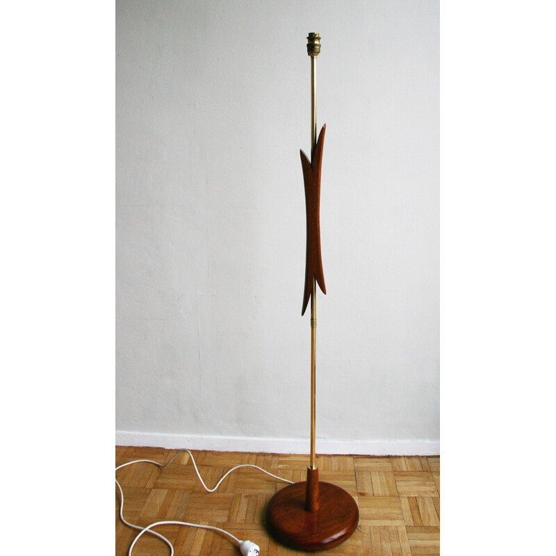 Vintage floor lamp in teak and brass - 1960s