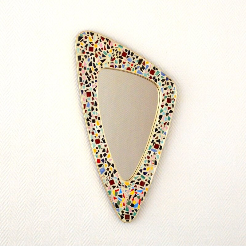 Vintage mirror mosaic in ceramic and brass - 1950s