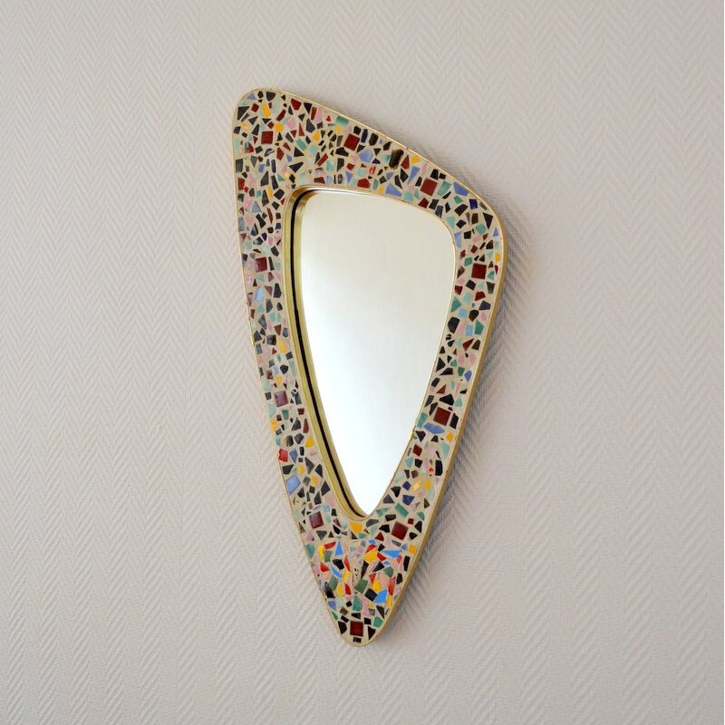 Vintage mirror mosaic in ceramic and brass - 1950s