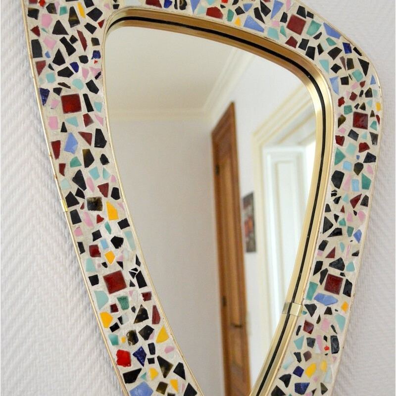 Vintage mirror mosaic in ceramic and brass - 1950s