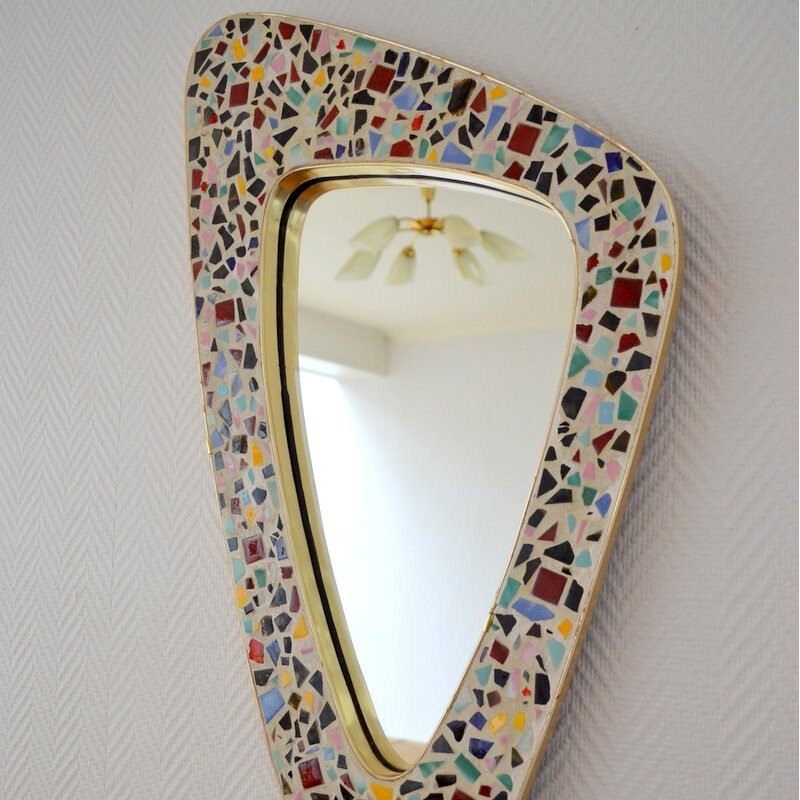 Vintage mirror mosaic in ceramic and brass - 1950s