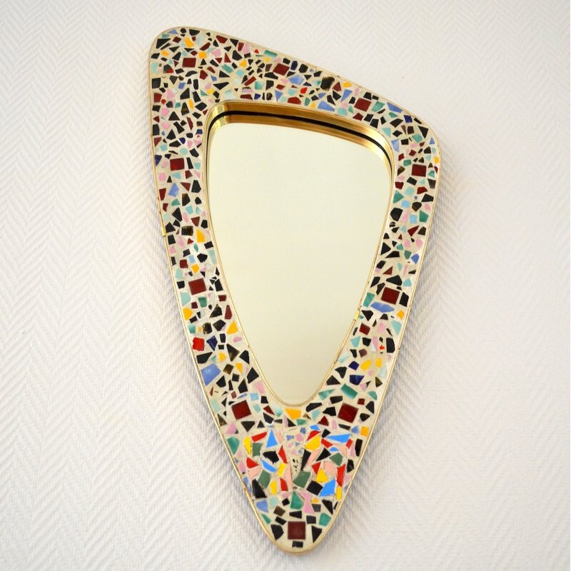 Vintage mirror mosaic in ceramic and brass - 1950s