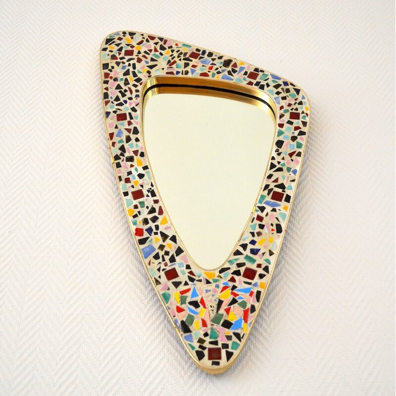 Vintage mirror mosaic in ceramic and brass - 1950s