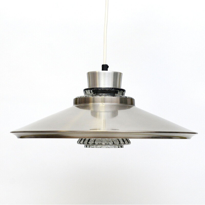 Danish Vintage pendant Lamp in aluminium and glass - 1960s