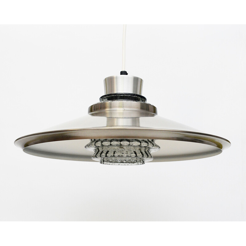 Danish Vintage pendant Lamp in aluminium and glass - 1960s