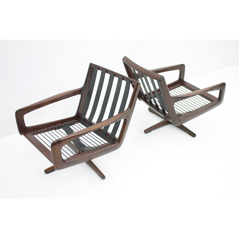 Set of 2 Swivel Lounge Chairs in Mahogany by Eugen Schmidt - 1960s