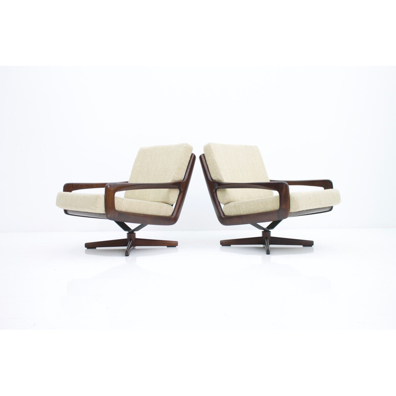 Set of 2 Swivel Lounge Chairs in Mahogany by Eugen Schmidt - 1960s