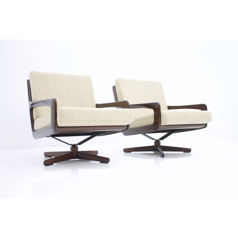 Set of 2 Swivel Lounge Chairs in Mahogany by Eugen Schmidt - 1960s