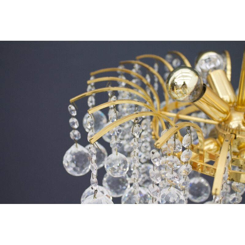 Vintage chandelier in gilded brass and crystal glass by Christoph Palme - 1970s