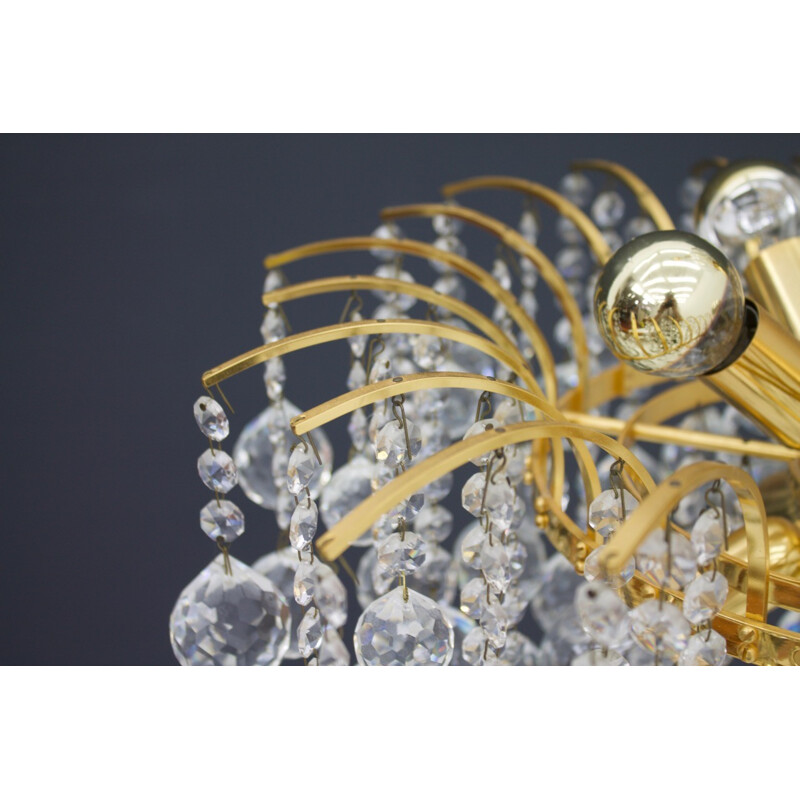 Vintage chandelier in gilded brass and crystal glass by Christoph Palme - 1970s