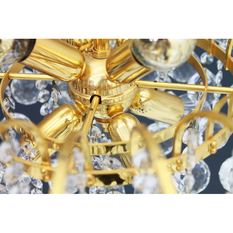 Vintage chandelier in gilded brass and crystal glass by Christoph Palme - 1970s