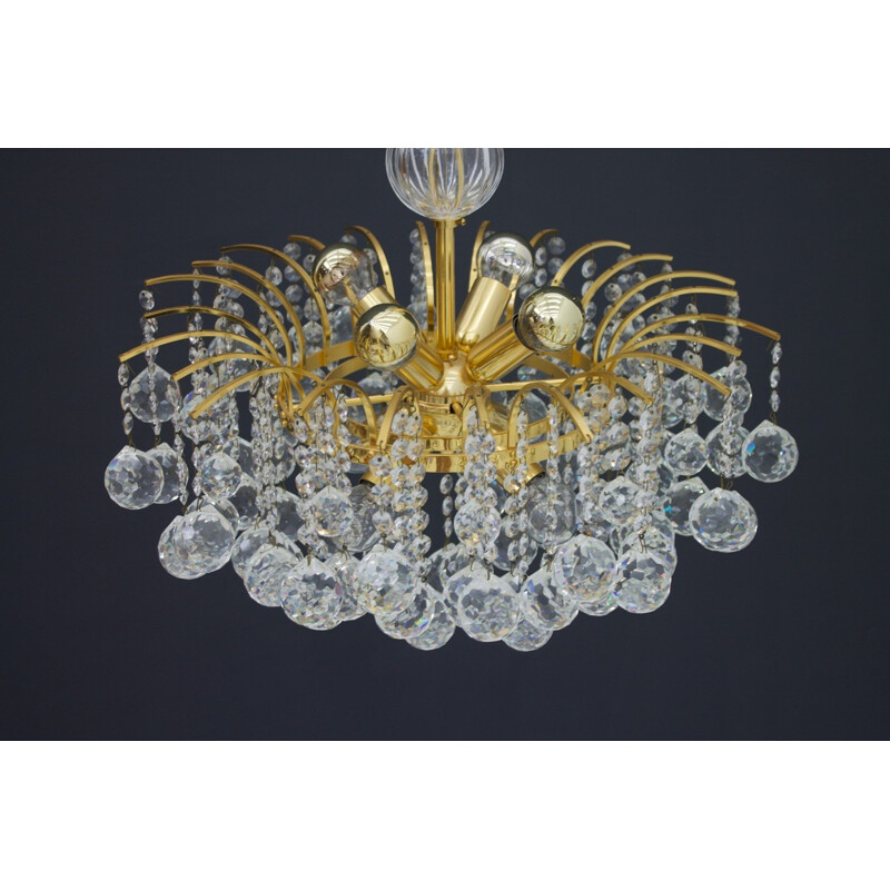 Vintage chandelier in gilded brass and crystal glass by Christoph Palme - 1970s