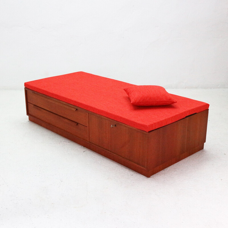 Red sideboard DayBed Hybrid in teak by WK Moebel - 1960s