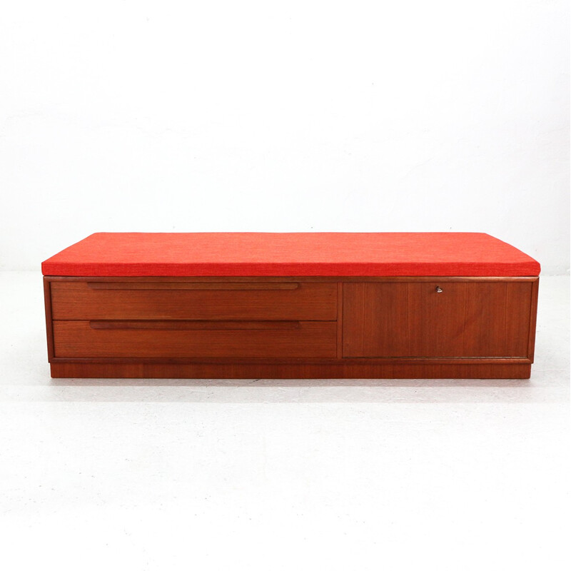 Red sideboard DayBed Hybrid in teak by WK Moebel - 1960s