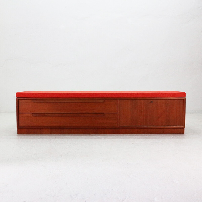 Red sideboard DayBed Hybrid in teak by WK Moebel - 1960s