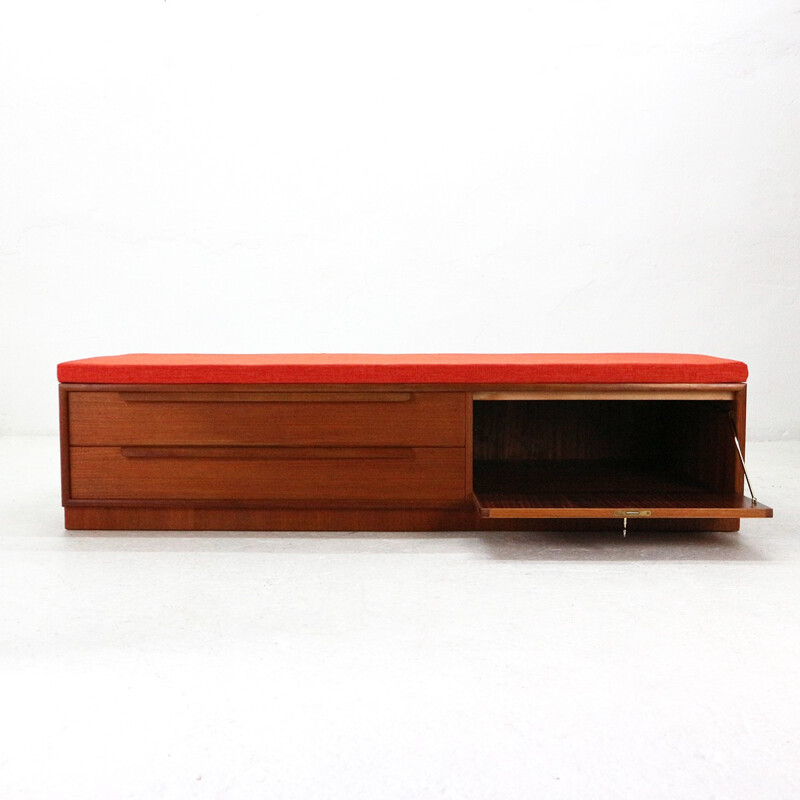 Red sideboard DayBed Hybrid in teak by WK Moebel - 1960s