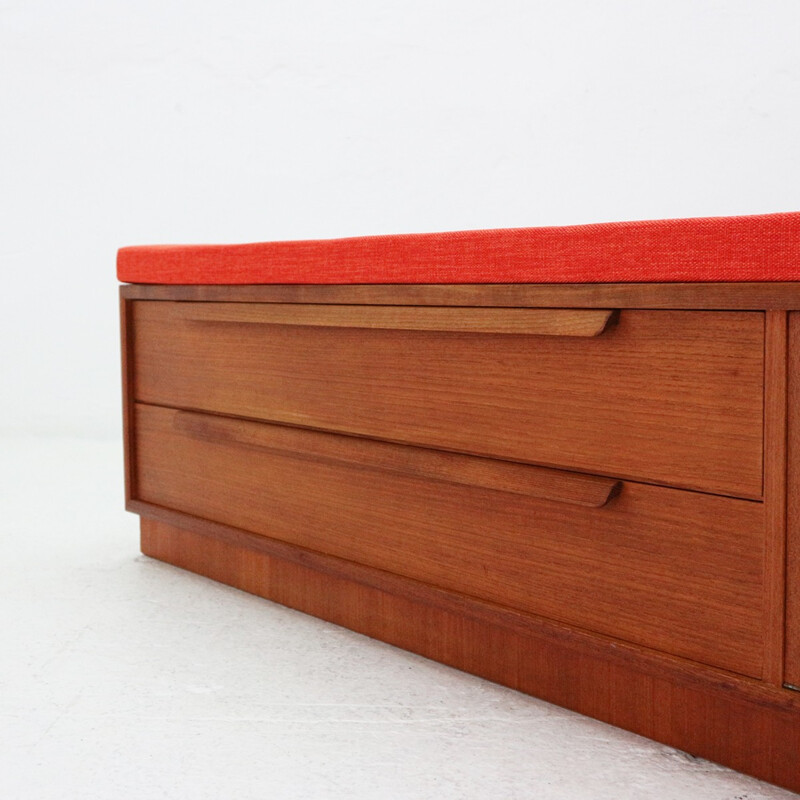 Red sideboard DayBed Hybrid in teak by WK Moebel - 1960s