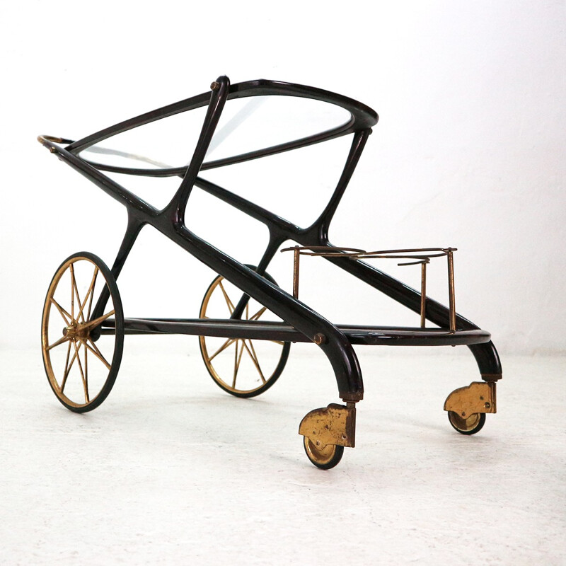 Chariot de service en bois et laiton par Cesare Lacca - 1950 