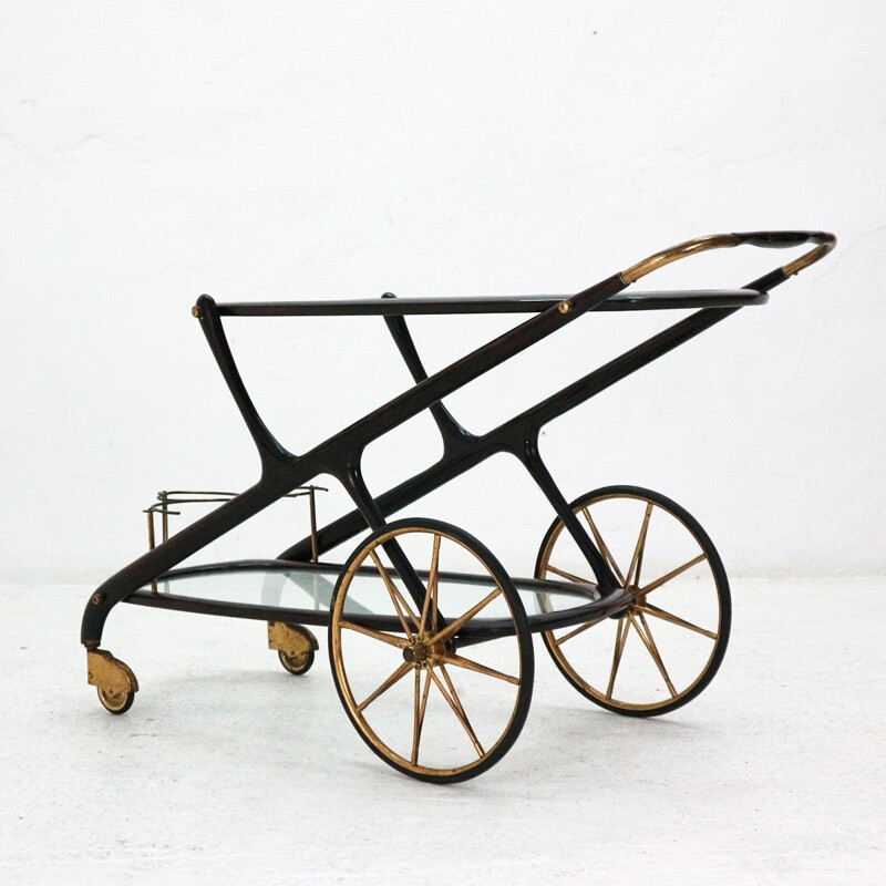 Chariot de service en bois et laiton par Cesare Lacca - 1950 