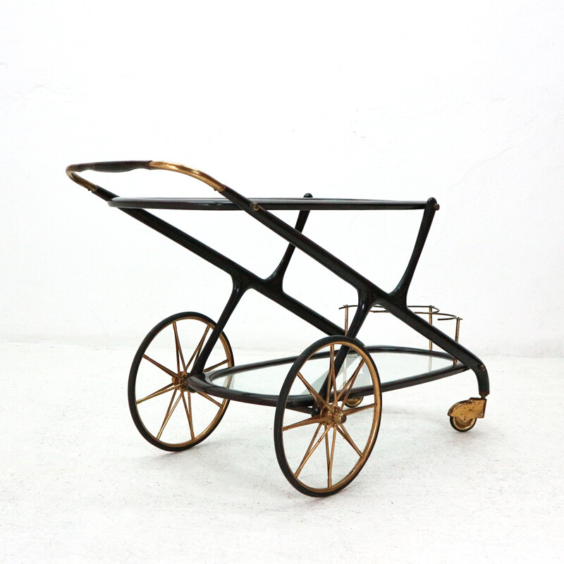 Chariot de service en bois et laiton par Cesare Lacca - 1950 