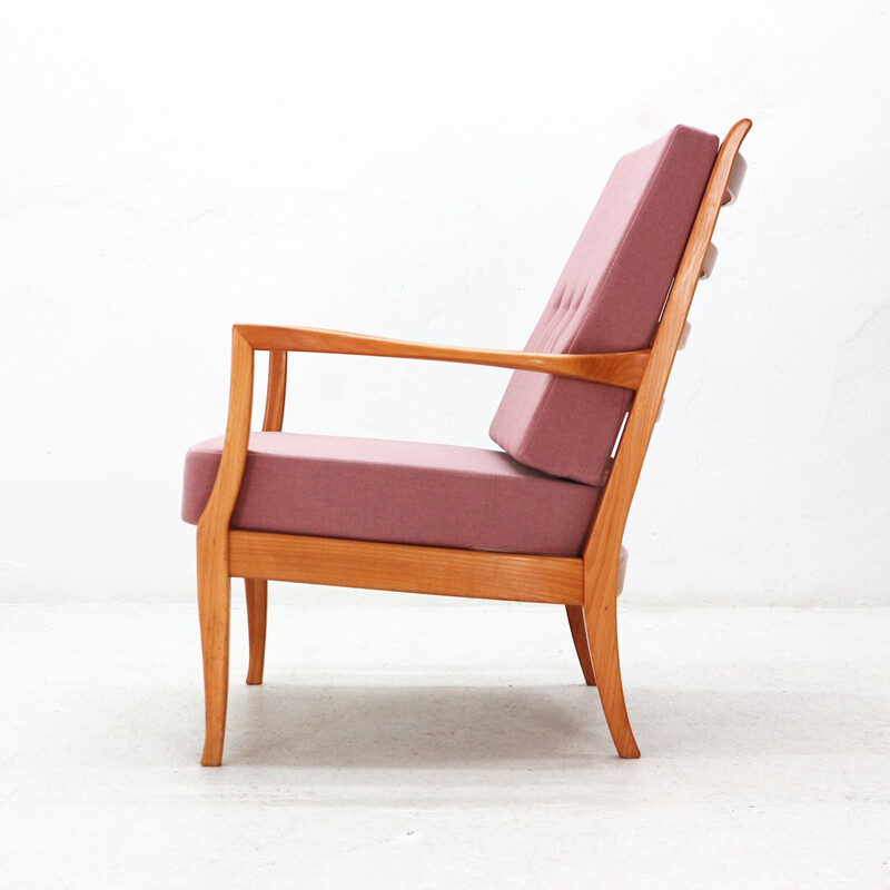 Fauteuil lounge Vintage en cerisier rose - 1950