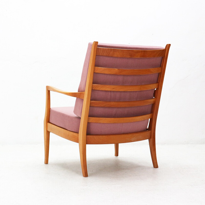 Vintage Cherrywood easy chair in pink color - 1950s