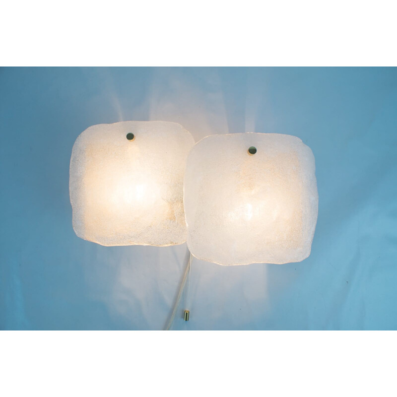 Set of 3 Ice Glass Sconces by Kalmar - 1960s