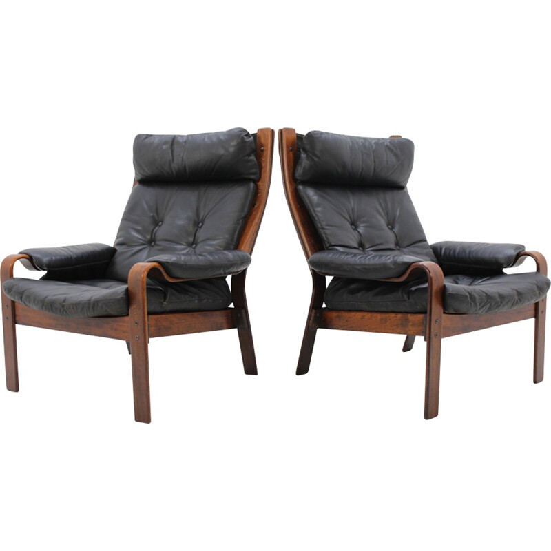 Danish Lounge chair in bentwood & leather - 1960s