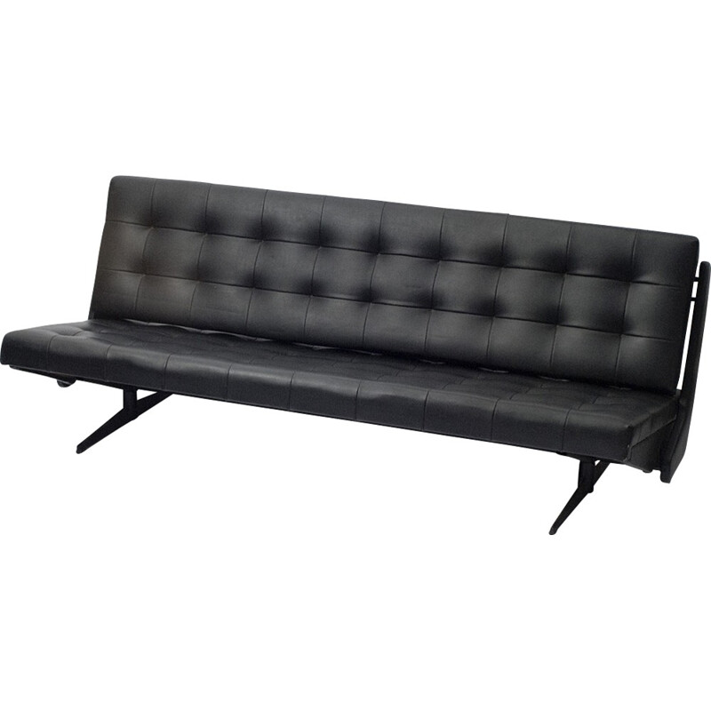 Vintage black convertible sofa - 1970s