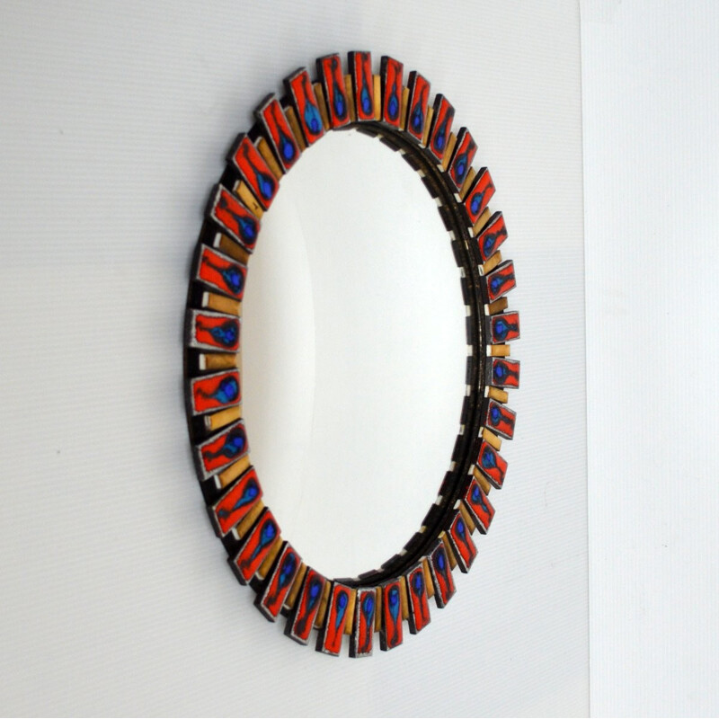 Ceramic and glass vintage mirror curved with witch eye