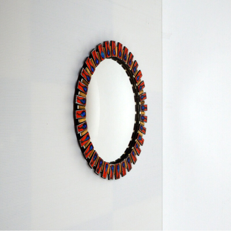 Ceramic and glass vintage mirror curved with witch eye