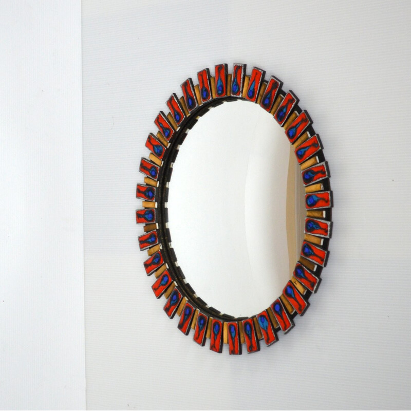 Ceramic and glass vintage mirror curved with witch eye