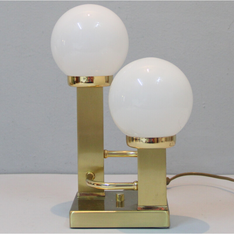 Suite of 2 Vintage table lamps in brass and opaline glass - 1970s
