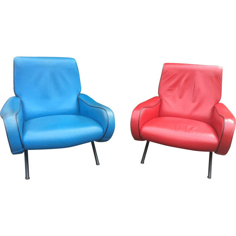 Vintage pair of "Lady chair" armchairs by Marco Zanuso for Artflex - 1950s