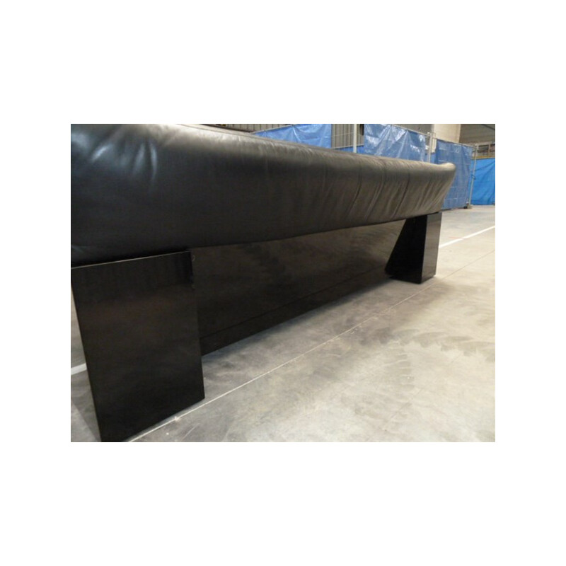 Black leather vintage sofa by Cini Boeri for Knoll - 1970s