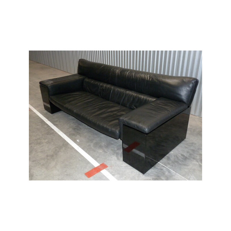 Black leather vintage sofa by Cini Boeri for Knoll - 1970s