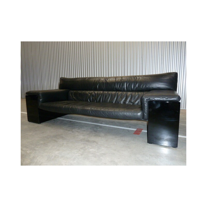 Black leather vintage sofa by Cini Boeri for Knoll - 1970s