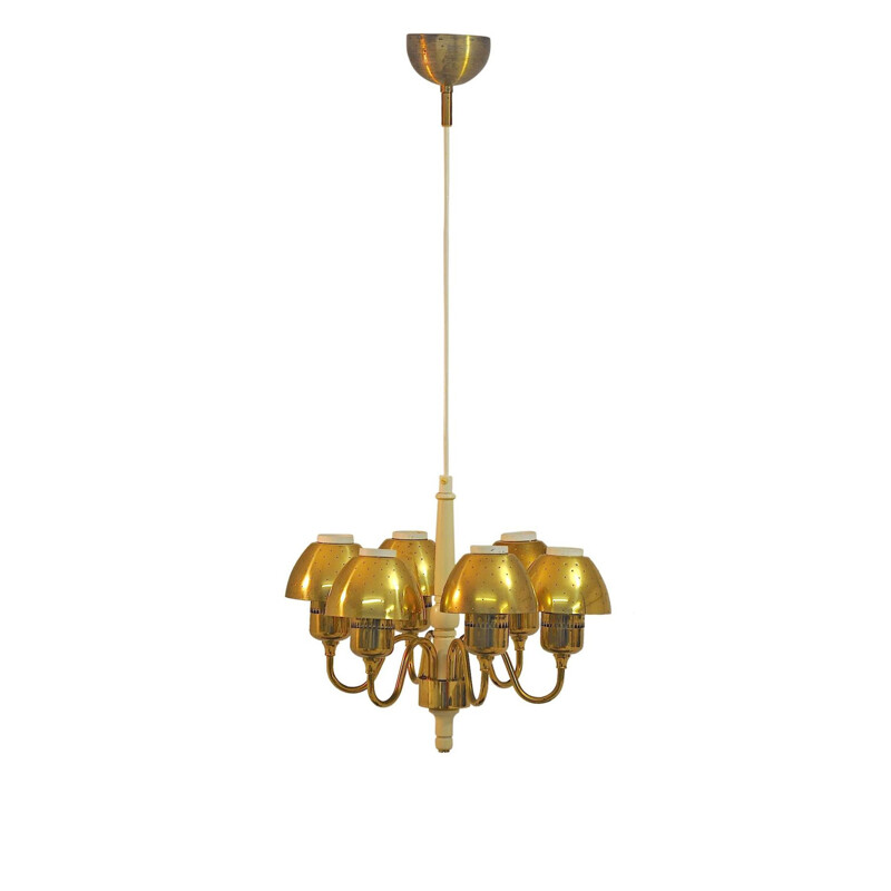 Hanging lamp in brass and wood, Hans Agne JAKOBSSON - 1960s