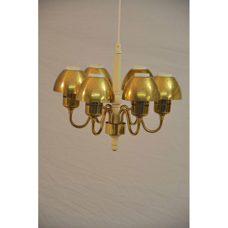 Hanging lamp in brass and wood, Hans Agne JAKOBSSON - 1960s