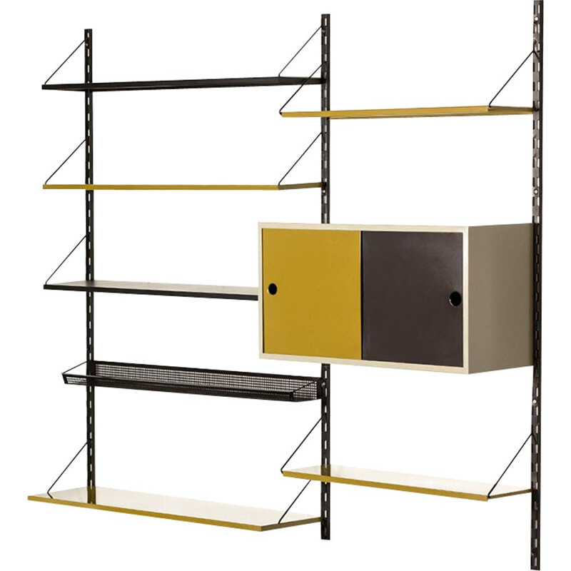 Vintag modular wall unit in black and olive green by Tjerk Reijenga for Pilastro - 1950s